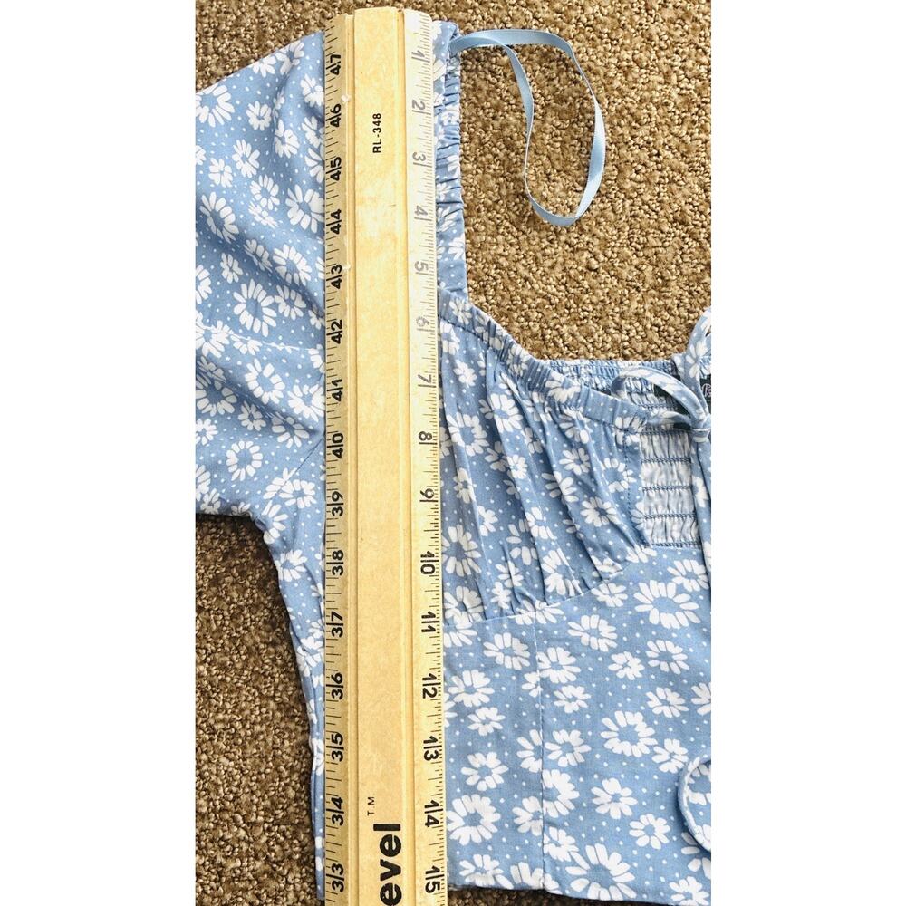 Blue Daisy Sz XS Milkmaid Y2K Cropped LS Rayon Cottage Core Prairie Blouse - Picture 8 of 9